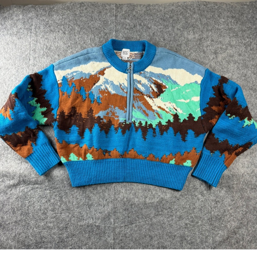 Urban Outfitters BDG Jesse Half-Zip Mountain Graphic Half-Zip Sweater, Large - Picture 2 of 12